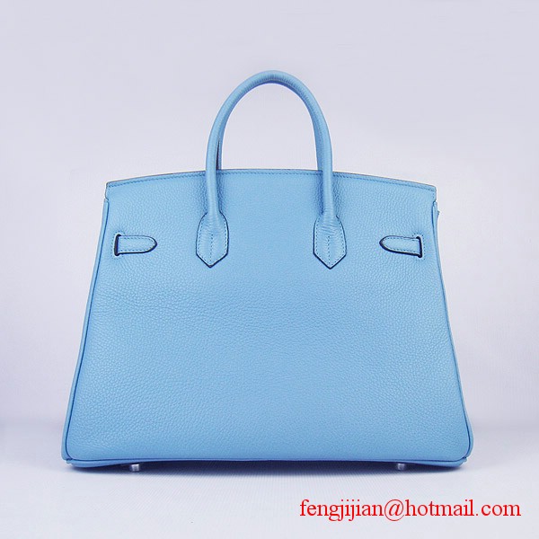 Hermes 35cm Embossed Veins Leather Bag Light Blue 6089 Silver Hardware Hermes 35cm Embossed Veins Leather Bag Light Blue 6089 Silver Hardware